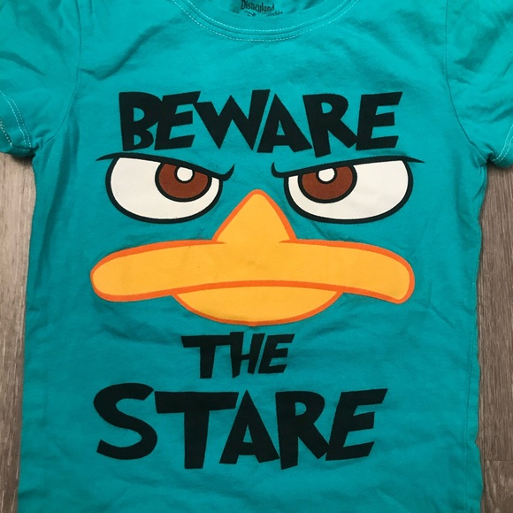 SOLD Phineas & Ferb Perry the Platypus “Beware The Stare” T-Shirt Girl’s Small - Picture 2 of 4
